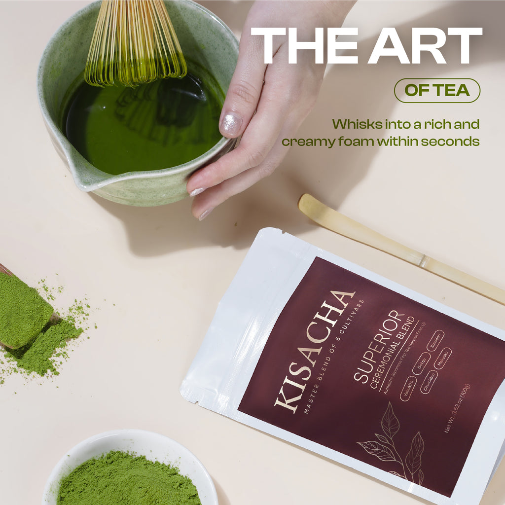 KISACHA Matcha Superior Ceremonial Blend – Authentic Japanese First Harvest Ceremonial Grade Matcha Green Tea Powder from Uji, Kyoto (3.52oz / 100gr)