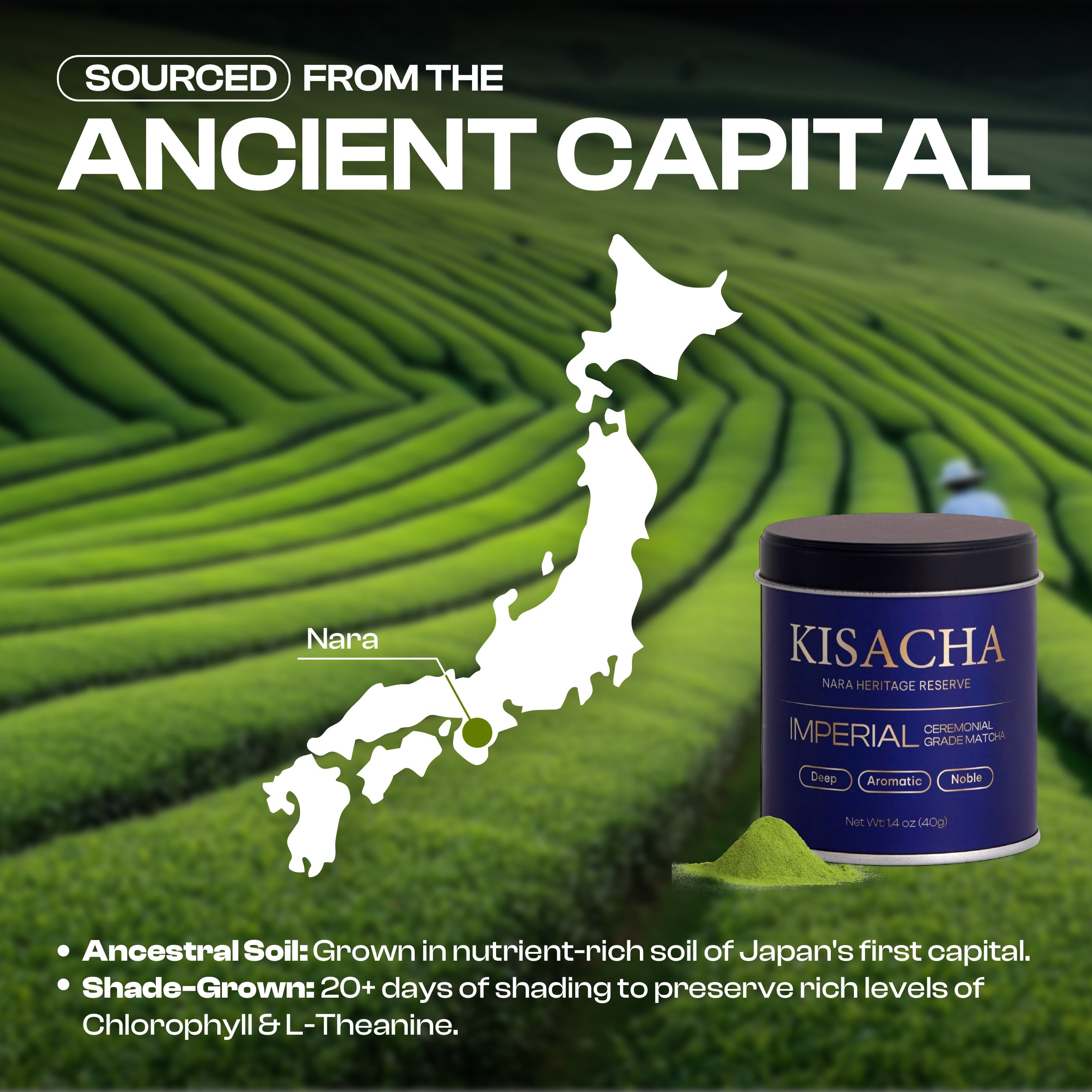 KISACHA Imperial Grade Matcha - Authentic Japanese First Harvest Ceremonial Grade Matcha Green Tea Powder from Nara, Japan (40g / 1.41oz)